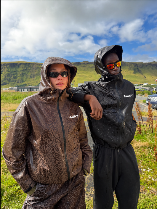 Water Reactive Cheetah Rain Jacket - Black