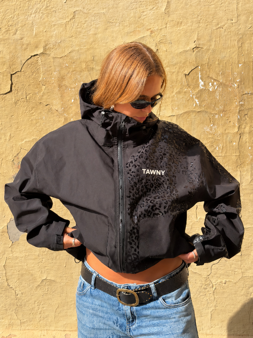 Water Reactive Cheetah Rain Jacket - Black