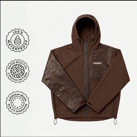 Water Reactive Cheetah Rain Jacket - Brown